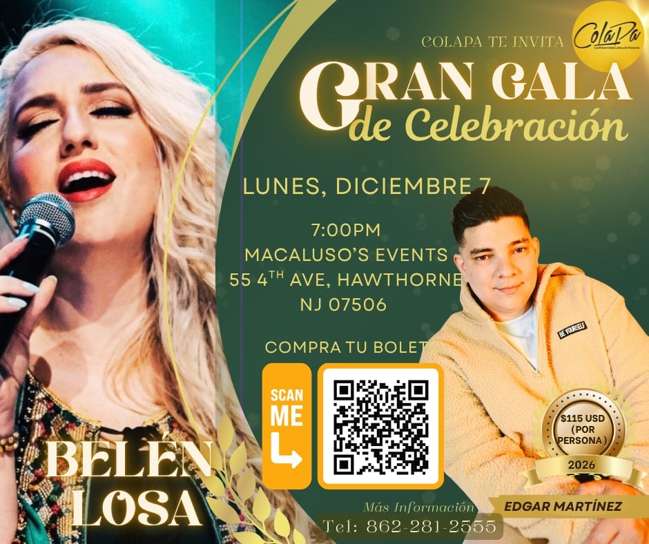 Gran Gala de Celebración event poster featuring Bella Losa and Edgar Martinez on December 7 at 7pm in Hawthorne, NJ